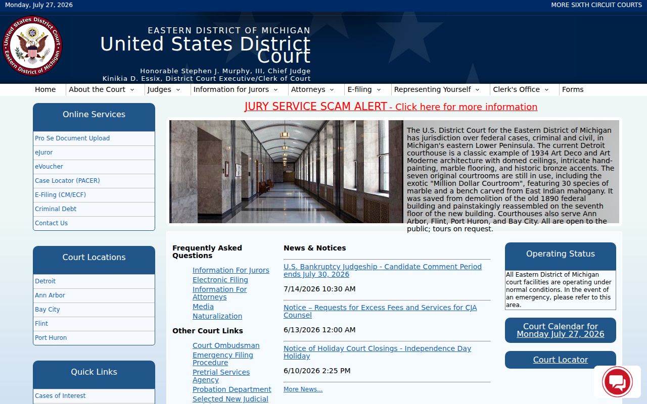Eastern District of Michigan federal court records for Clare County