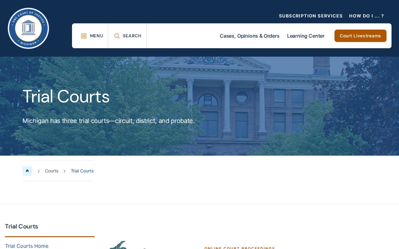 Michigan trial court directory for Clare County case records