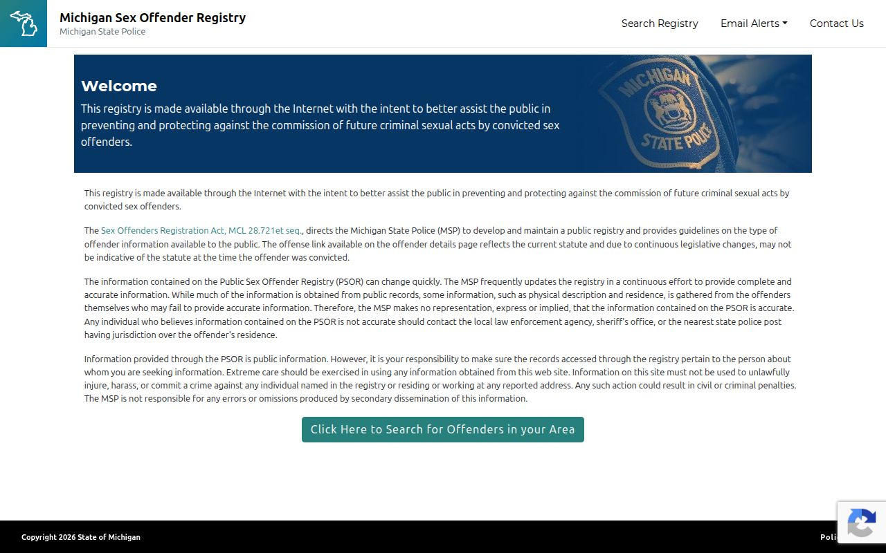 Michigan PSOR interface for a Clare County sex offender lookup
