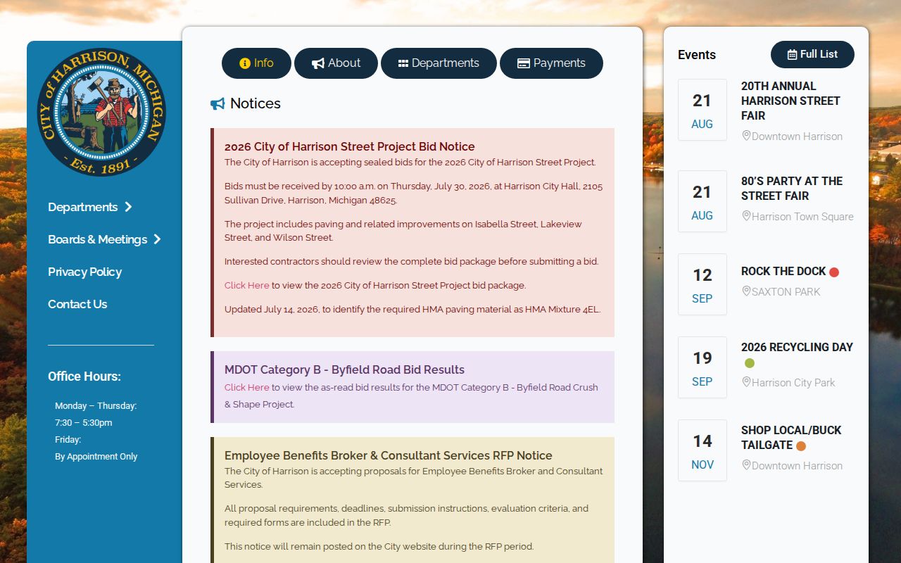 City of Harrison official website beside Clare County criminal record channels